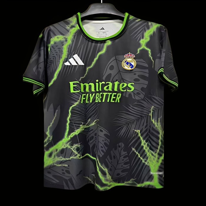 25/26 Real Madrid Black with Lightning and Tropical Leaf Pattern Jersey