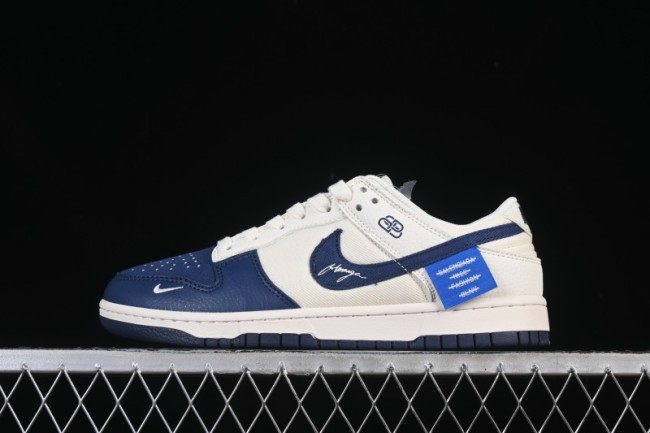 Nike SB Dunk Low Collaboration Off-White Canvas Blue Swoosh High-End Custom Low-Top Casual Skate Shoes - XD1588-230