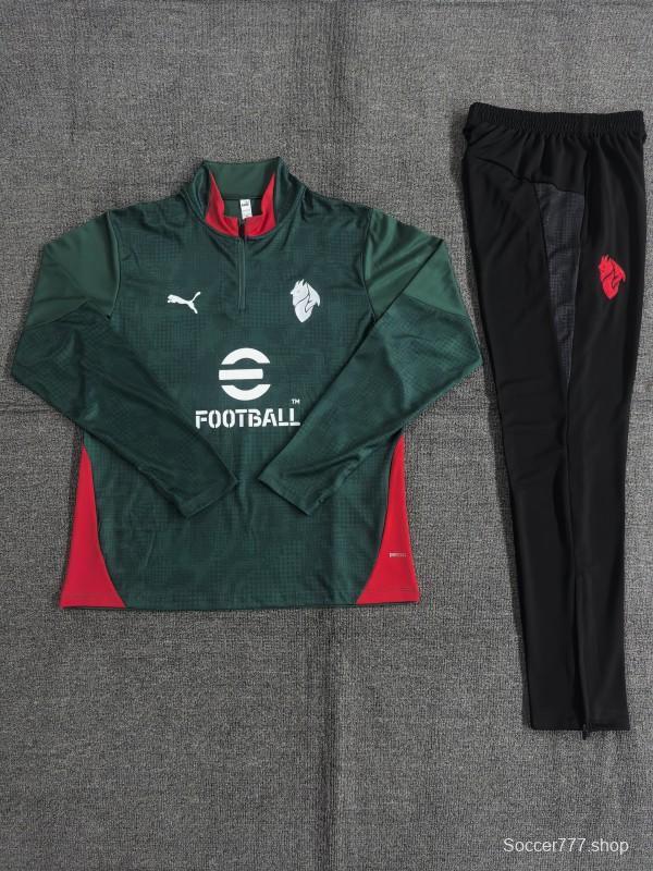 25/26 Kids AC Milan Green Camouflage Half Zipper Jacket+Long Pants