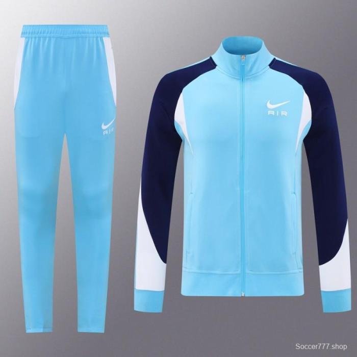 2025 Nike Air Tracksuit Set - Light Blue with Navy Accents Full Zipper Jacket + Long Pants