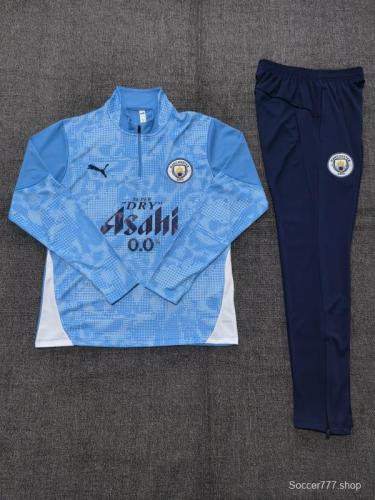 25/26 Kids Manchester City Light Blue Camouflage Half Zipper Jacket+Long Pants