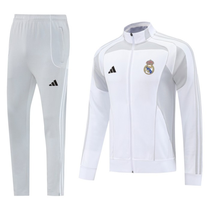 25/26 Real Madrid Grey/White Full Zipper Jacket + Long Pants