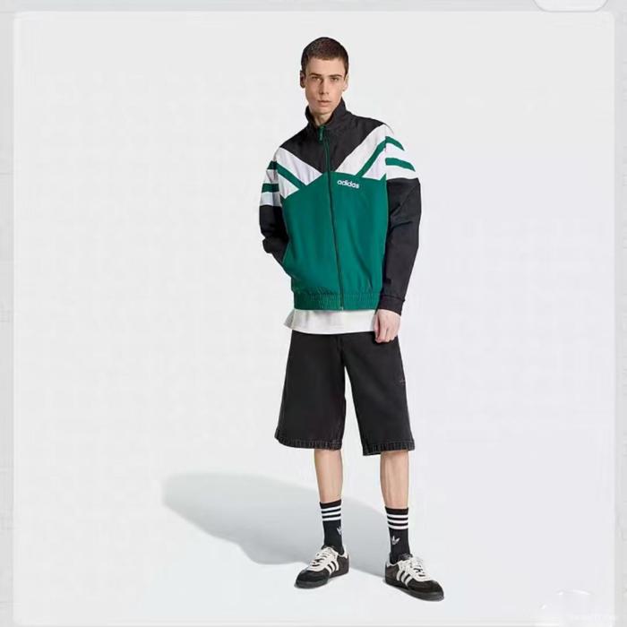 2025 Adidas Green/White/Black Full Zipper Windbreaker