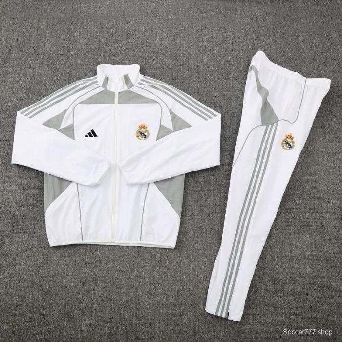 25/26 Real Madrid White Half Zipper Jacket+Long Pants S-3XL