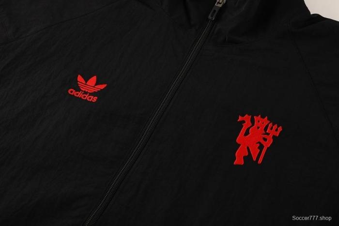 25/26 Manchester United Black Half Zipper Jacket+Long Pants S-3XL