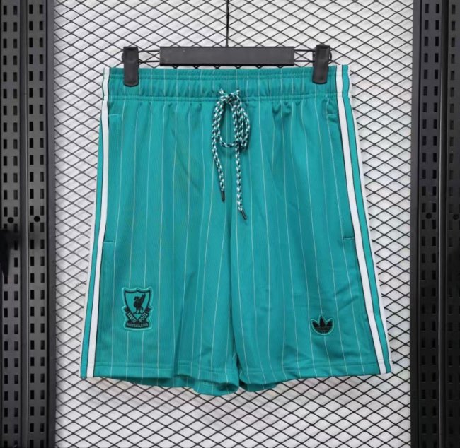 25/26 Liverpool Adidas Original Green with Teal Pinstripes Shorts