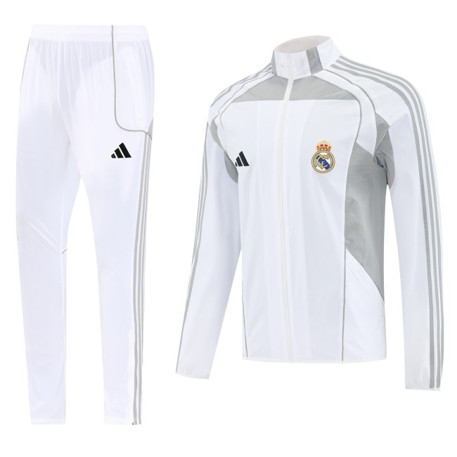 25/26 Real Madrid White Half Zipper Jacket+Long Pants S-3XL