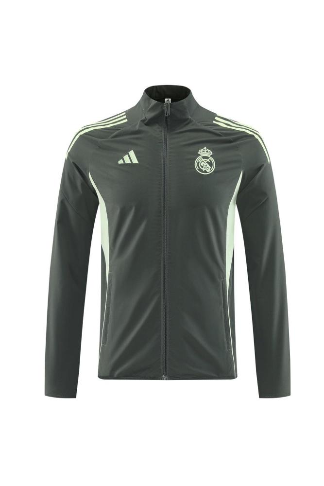 25/26 Real Madrid Dark Green Half Zipper Jacket+Long Pants S-3XL
