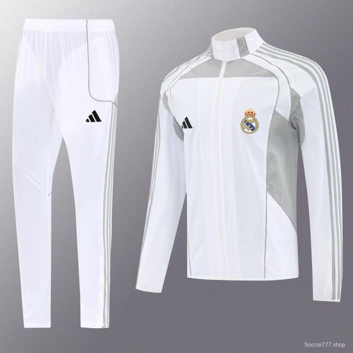 25/26 Real Madrid White Half Zipper Jacket+Long Pants S-3XL