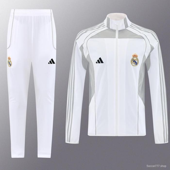 25/26 Real Madrid White Half Zipper Jacket+Long Pants S-3XL