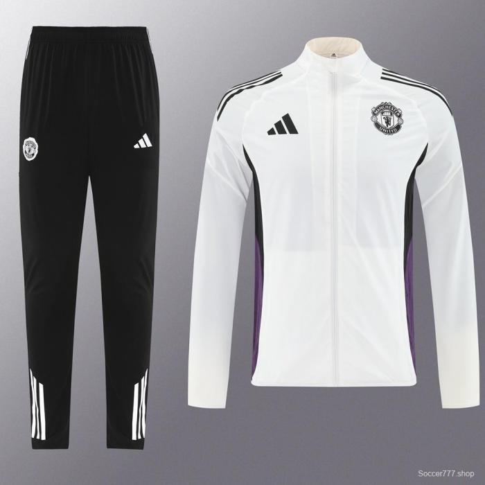 25/26 Manchester United White S-3XL Half Zipper Jacket+Long Pants