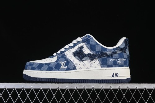 Nike Air Force 1 '07 Low Casual Sneakers in White Navy Blue - YF9511-816