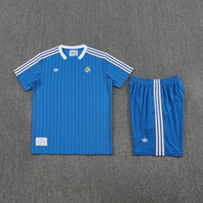 25/26 Real Madrid Adidas Original Blue Short Sleeve Jersey+Shorts
