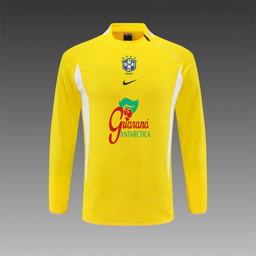 2002 Brazil Yellow Half Zipper Jacket+Long Pants