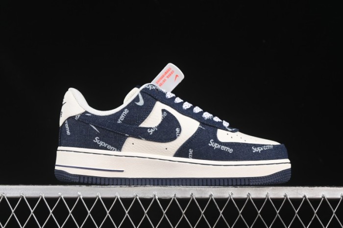 Nike Air Force 1 '07 Low Supreme Collaboration Blue Denim White Swoosh Casual Sneakers - LW9279-005