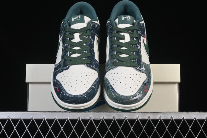 Nike SB Dunk Low BAPE Collaboration White Army Green Anniversary High-End Custom Low-Top Casual Skate Shoes - SC0601-465