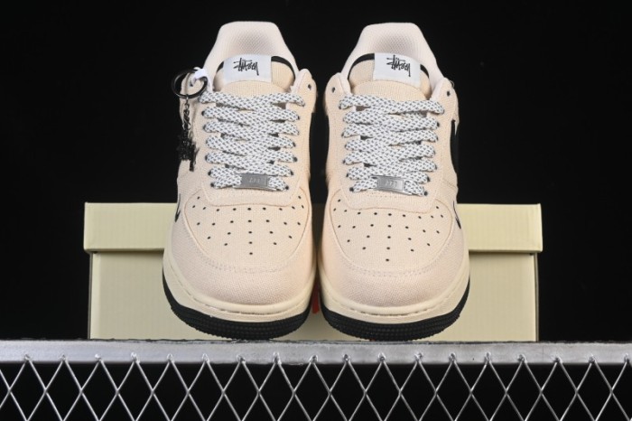 Nike Air Force 1 '07 Low Stussy Collaboration Beige Black Canvas Casual Sneakers - XX3168-155