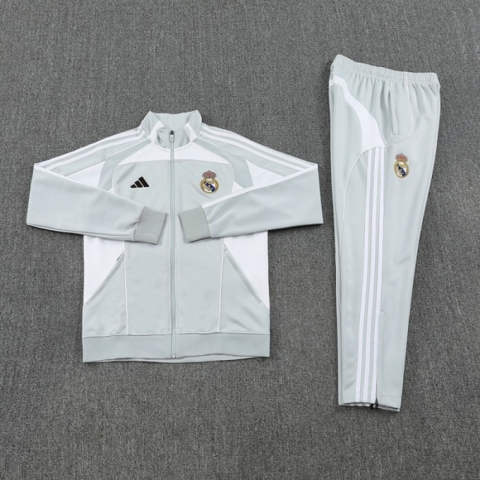 25/26 Real Madrid Grey Full Zipper Jacket + Long Pants
