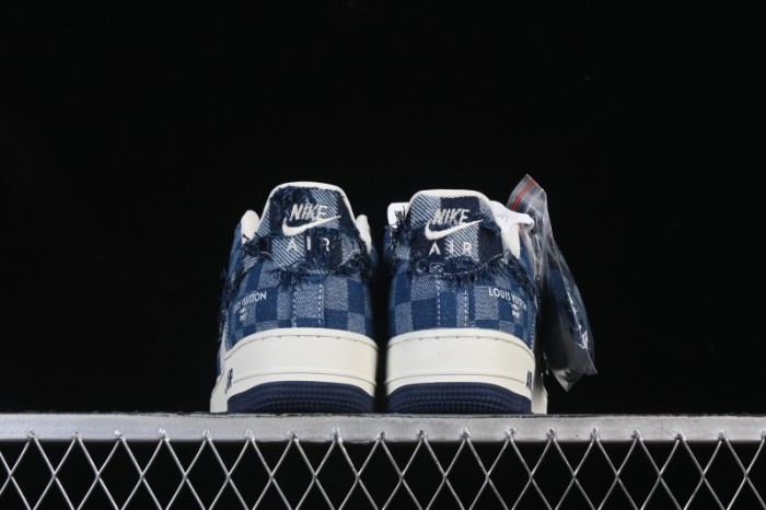 Nike Air Force 1 '07 Low Casual Sneakers in White Navy Blue - YF9511-816