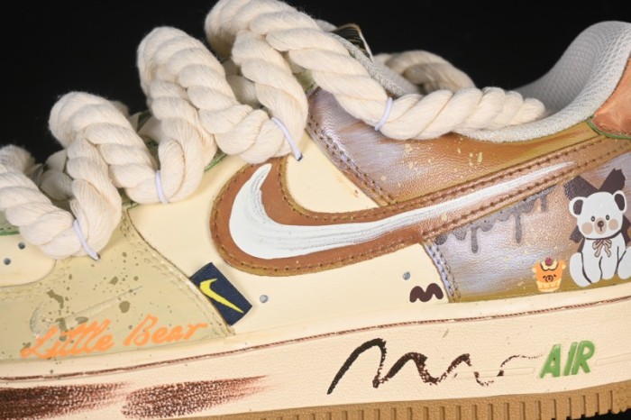 Nike Air Force 1 '07 Low Milk Coffee Bear Hand-Drawn Doodle Casual Sneakers - XL2321-666