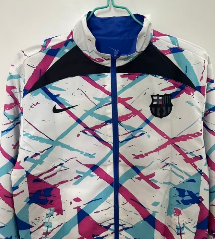 25/26 FC Barcelona White with Pink & Teal Splash Pattern Windbreaker
