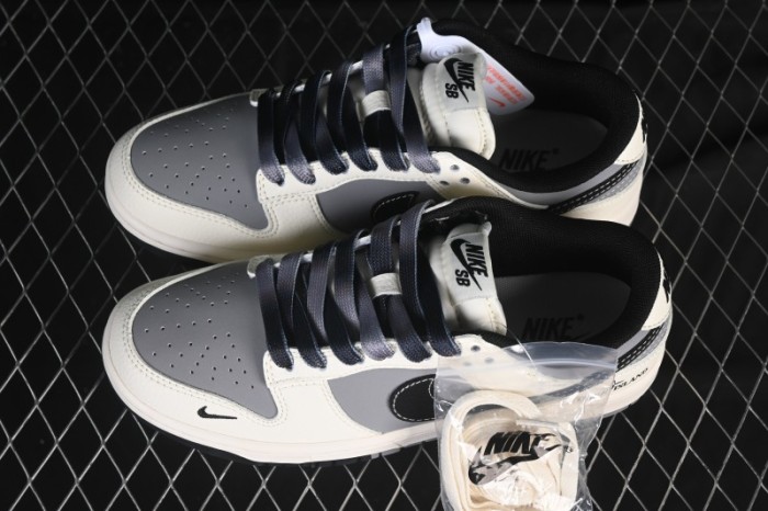 Nike SB Dunk Low Stone Island Collaboration Beige Grey Black Patchwork Anniversary Custom Low-Top Casual Skate Shoes - JP8028-041