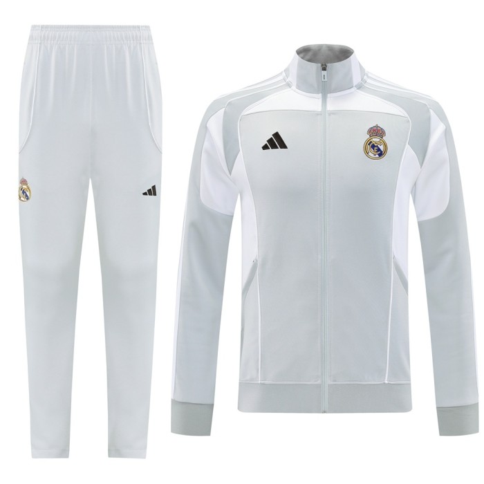 25/26 Real Madrid Grey Full Zipper Jacket + Long Pants
