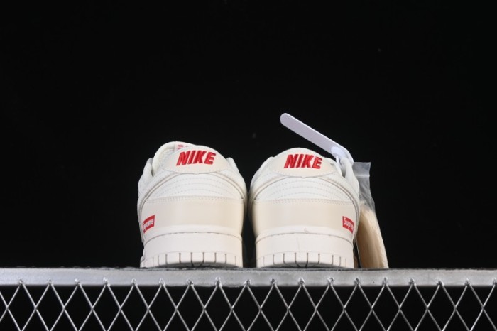 Nike SB Dunk Low Supreme Collaboration Off-White Red Swoosh Low-Top Casual Skate Shoes - CS1688-109