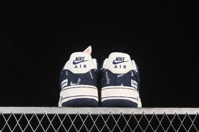 Nike Air Force 1 '07 Low Supreme Collaboration Blue Denim White Swoosh Casual Sneakers - LW9279-005