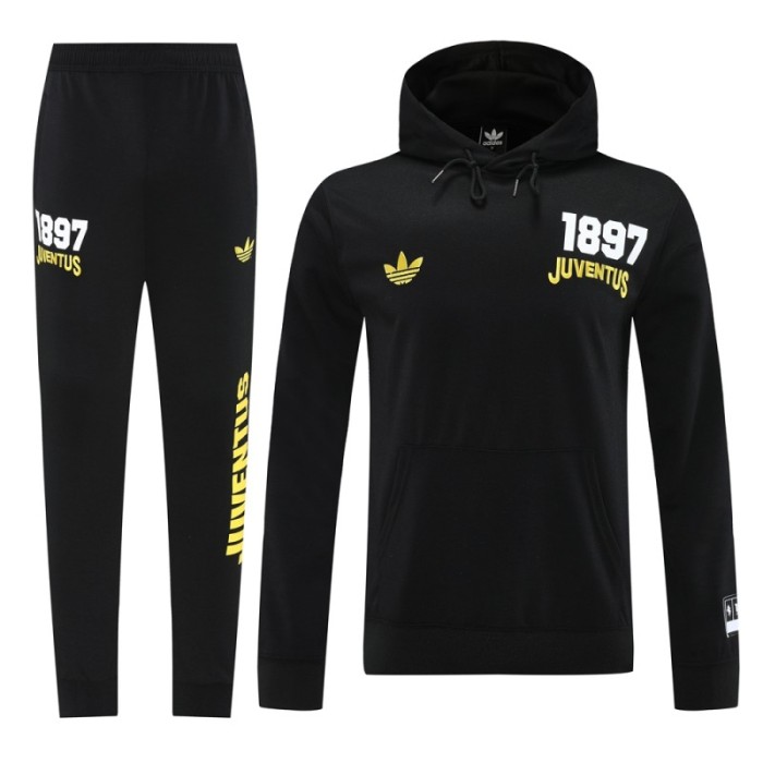 25/26 Juventus Black Hoodie Full Zipper Jacket + Long Pants