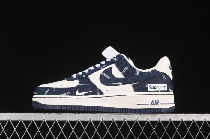 Nike Air Force 1 '07 Low Supreme Collaboration Blue Denim White Swoosh Casual Sneakers - LW9279-005