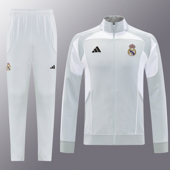 25/26 Real Madrid Grey Full Zipper Jacket + Long Pants