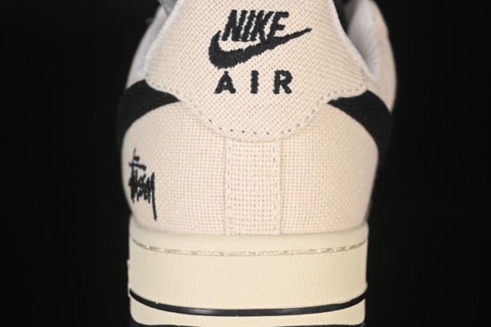 Nike Air Force 1 '07 Low Stussy Collaboration Beige Black Canvas Casual Sneakers - XX3168-155