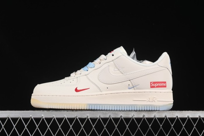 Nike Air Force 1 '07 Low Supreme Collaboration Two-Tone Beige Blue Casual Skate Shoes - XX3168-179