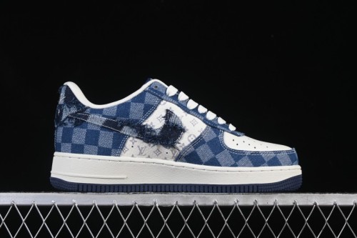 Nike Air Force 1 '07 Low Casual Sneakers in White Navy Blue - YF9511-816