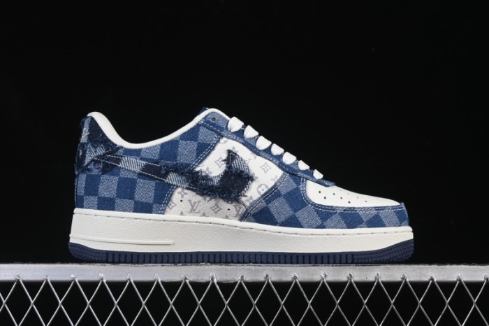 Nike Air Force 1 '07 Low Casual Sneakers in White Navy Blue - YF9511-816