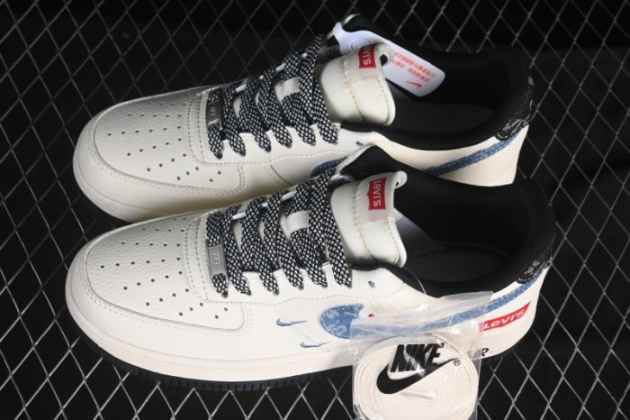 Nike Air Force 1 '07 Low Levi's Collaboration Light Blue Denim Four Swoosh Casual Sneakers - QW5606-261