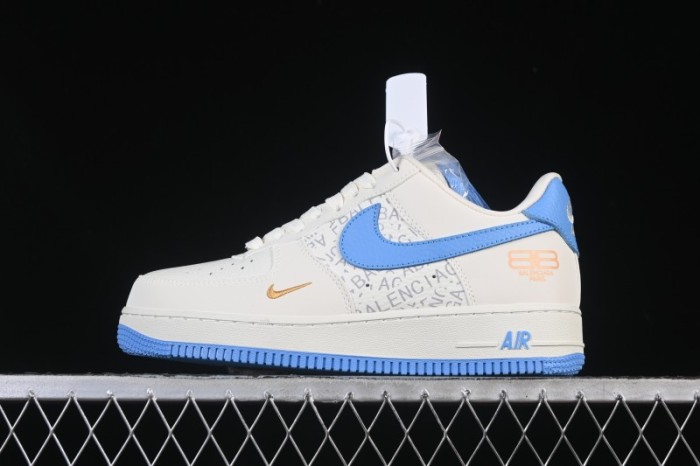 Nike Air Force 1 '07 Low Balenciaga Collaboration White Blue Gold Casual Sneakers - YF9511-803