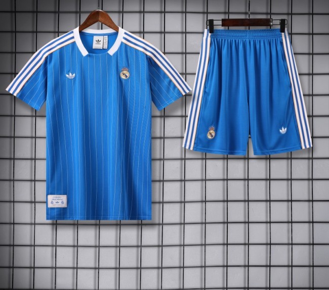 25/26 Real Madrid Adidas Original Blue Short Sleeve Jersey+Shorts