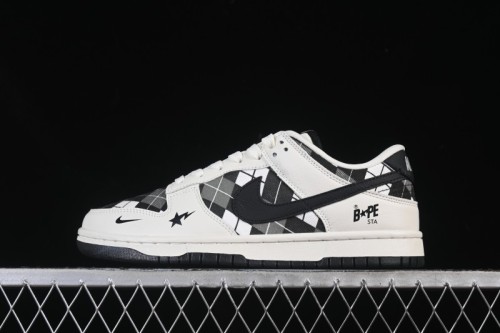 Nike SB Dunk Low BAPE Collaboration White Black Grid Low-Top Casual Skate Shoes - SC0601-463