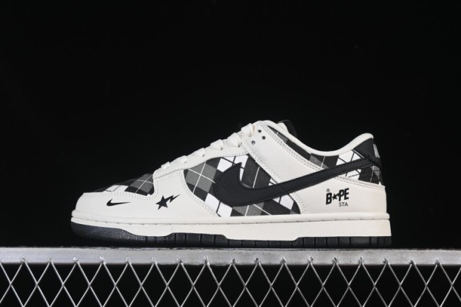 Nike SB Dunk Low BAPE Collaboration White Black Grid Low-Top Casual Skate Shoes - SC0601-463