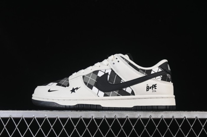 Nike SB Dunk Low BAPE Collaboration White Black Grid Low-Top Casual Skate Shoes - SC0601-463