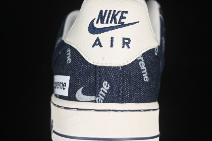 Nike Air Force 1 '07 Low Supreme Collaboration Blue Denim White Swoosh Casual Sneakers - LW9279-005