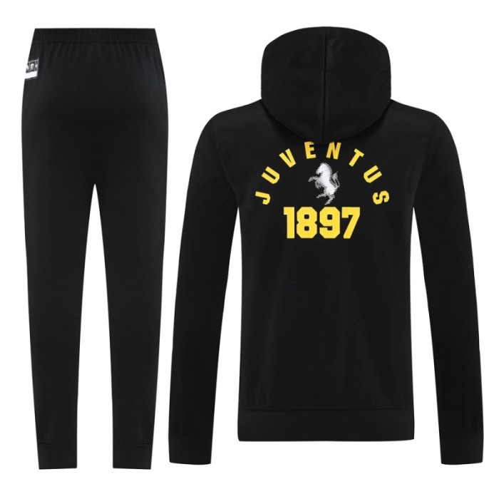 25/26 Juventus Black Hoodie Full Zipper Jacket + Long Pants
