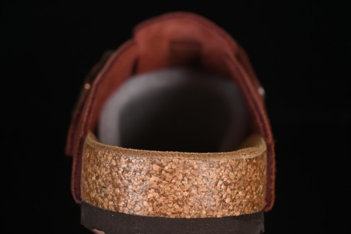 Birkenstock Sandals Series with Soft Leather Upper and Cork Rubber Midsole - Red Wine