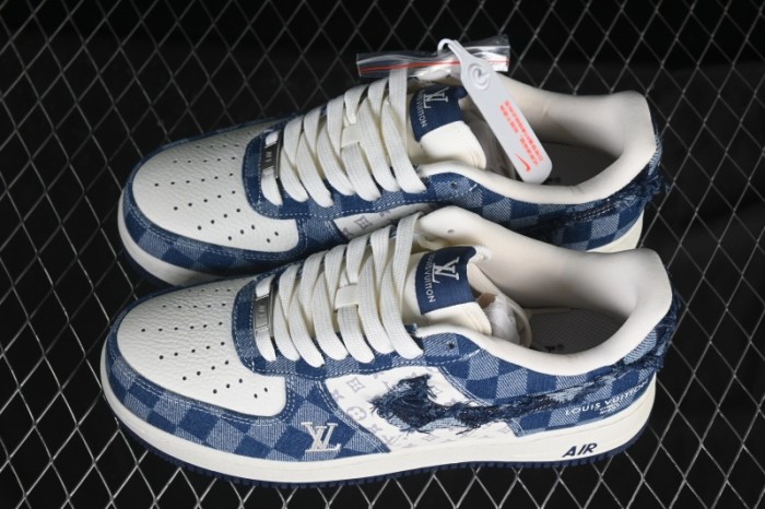 Nike Air Force 1 '07 Low Casual Sneakers in White Navy Blue - YF9511-816