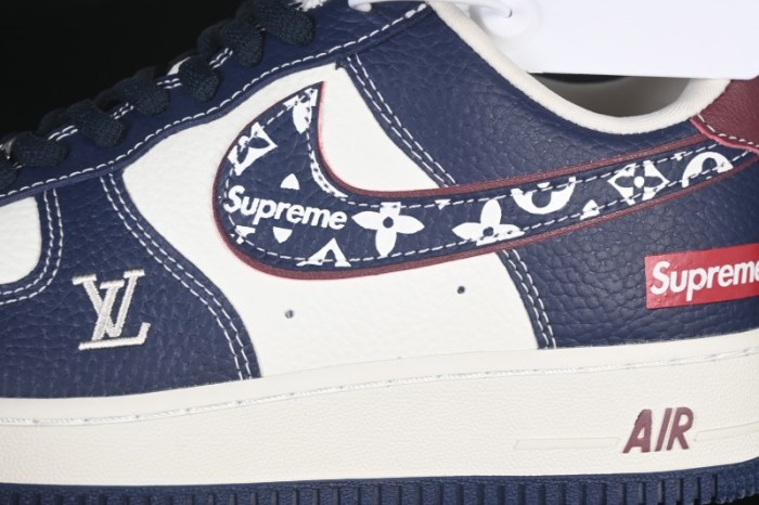 Nike Air Force 1 '07 Low Supreme Collaboration White Blue Wine Red Casual Sneakers - YF9511-801