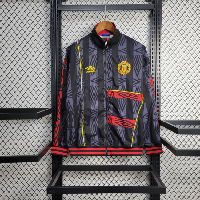 25/26 Manchester United Jacket Retro Black Pattern Windbreaker