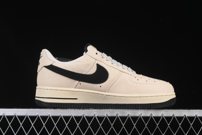 Nike Air Force 1 '07 Low Stussy Collaboration Beige Black Canvas Casual Sneakers - XX3168-155