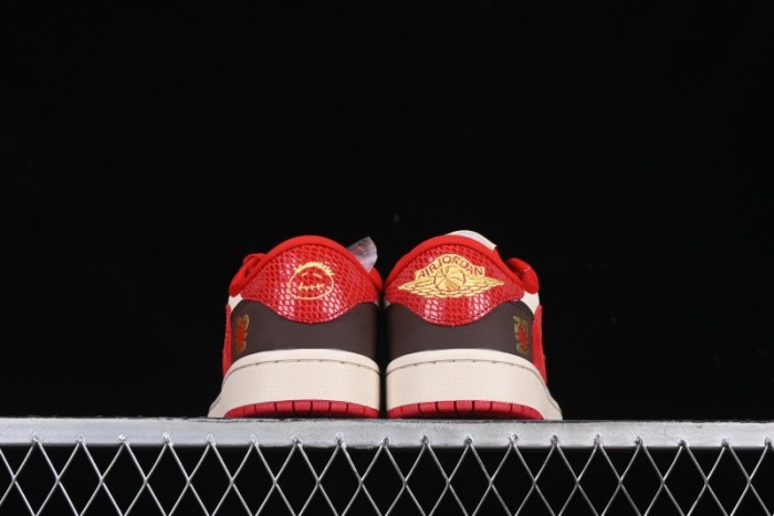 Nike Travis Scott x Fragment Design x Air Jordan 1 Low OG SP AJ1 Snake Year Limited Edition Snake Scale Red Hook Low Top Lifestyle Casual Sneakers - CH6336-020